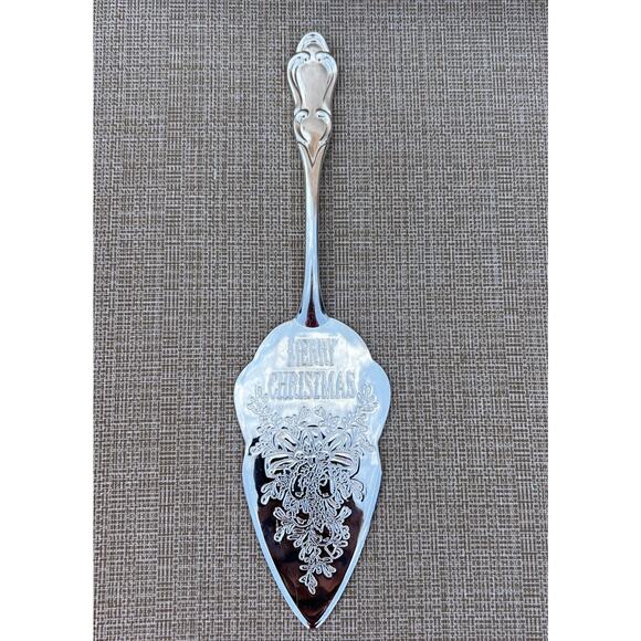 Vintage Silver plated Cake/Pie Server "Merry Christmas" Serve-ware Holiday 11” - Picture 1 of 9